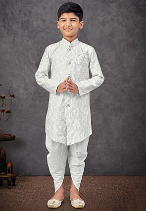Embroidered Art Silk Sherwani in Off White