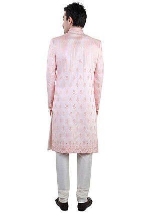 Embroidered Art Silk Sherwani in Pink