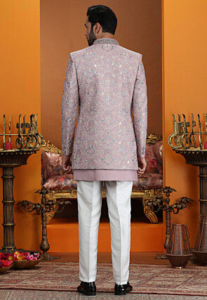 Embroidered Art Silk Sherwani in Purple
