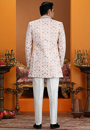 Embroidered Art Silk Sherwani in Pink
