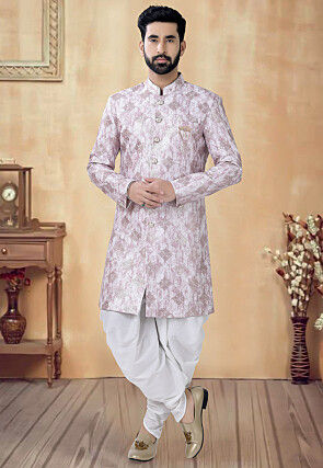 Embroidered Art Silk Sherwani in Pink