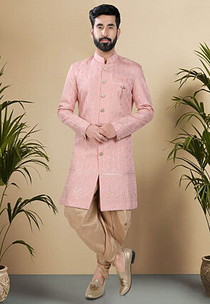 Embroidered Art Silk Sherwani in Pink