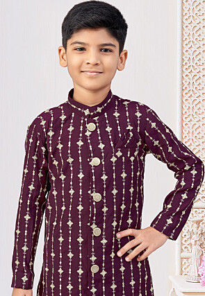 Embroidered Art Silk Sherwani in Purple