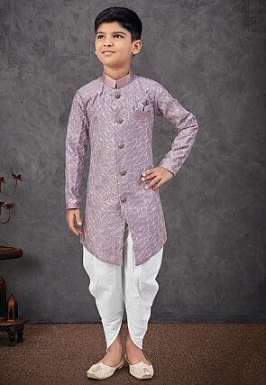 Embroidered Art Silk Sherwani in Purple