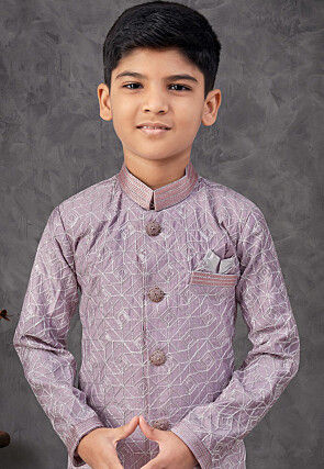 Embroidered Art Silk Sherwani in Purple