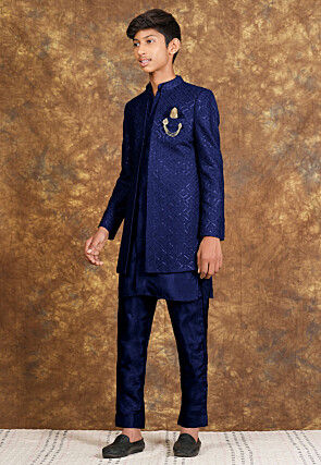 Embroidered Art Silk Sherwani in Royal Blue
