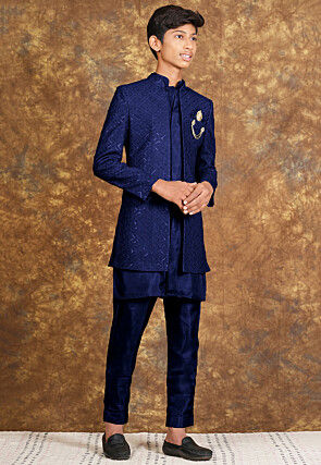 Embroidered Art Silk Sherwani in Royal Blue
