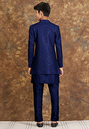 Embroidered Art Silk Sherwani in Royal Blue
