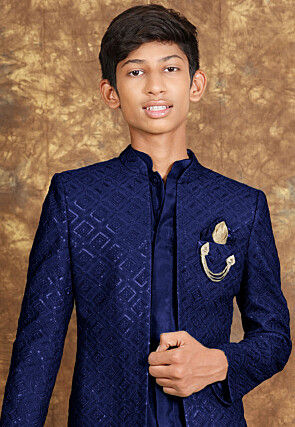 Embroidered Art Silk Sherwani in Royal Blue
