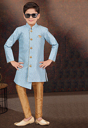 Embroidered Art Silk Sherwani in Sky Blue
