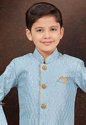 Embroidered Art Silk Sherwani in Sky Blue