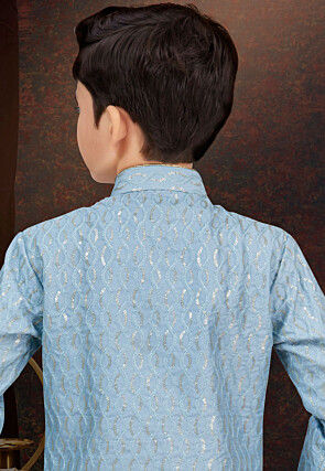 Embroidered Art Silk Sherwani in Sky Blue