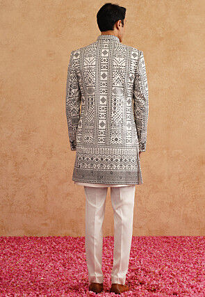 Embroidered Art Silk Sherwani in White