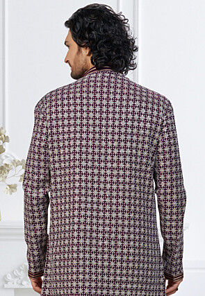 Embroidered Art Silk Sherwani in Wine
