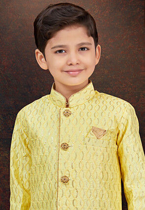 Embroidered Art Silk Sherwani in Yellow