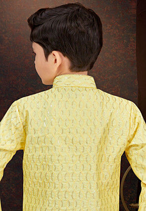 Embroidered Art Silk Sherwani in Yellow