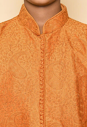 Embroidered Art Silk Sherwani Set in Mustard