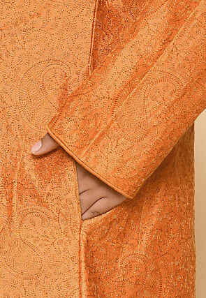 Embroidered Art Silk Sherwani Set in Mustard