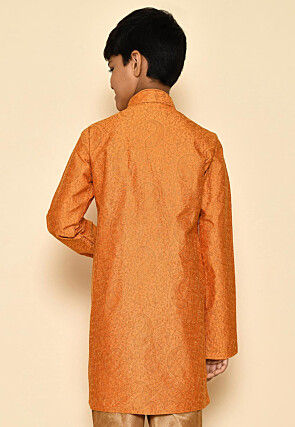 Embroidered Art Silk Sherwani Set in Mustard