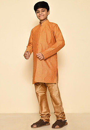 Embroidered Art Silk Sherwani Set in Mustard