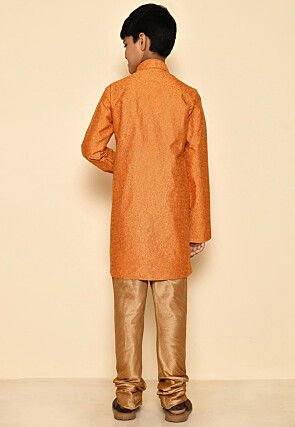 Embroidered Art Silk Sherwani Set in Mustard