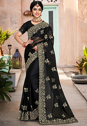 Buy Black Swarovski Work Shimmer Chiffon Designer Saree Online