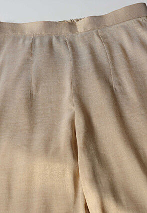 Embroidered Art Silk Straight Kurta Set in Beige