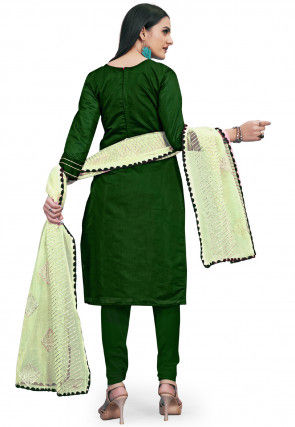 Embroidered Art Silk Straight Suit in Dark Green