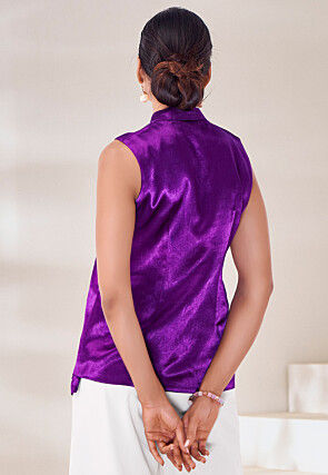 Embroidered Art Silk Top in Purple