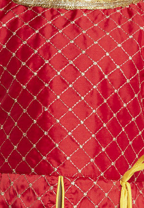 Embroidered Art Silk Top N Dhoti Pant in Red and Yellow