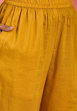 Embroidered Art Silk Tunic Set in Mustard