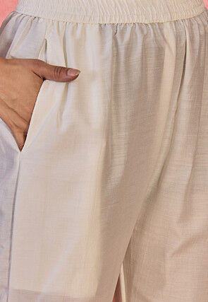 Embroidered Art Silk Tunic Set in Off White