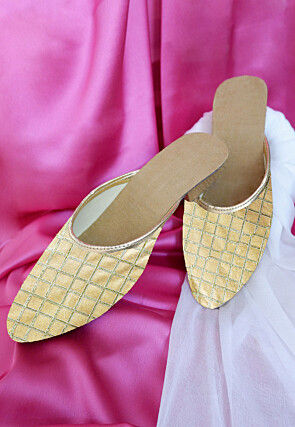 Embroidered Art Silk Women Mules in Beige