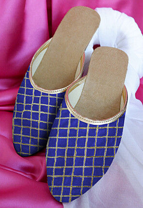 Embroidered Art Silk Women Mules in Royal Blue