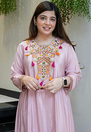 Embroidered Asymmetric Crepe Pakistani Suit in Light Pink