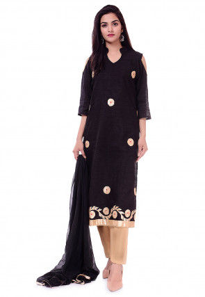 Embroidered Bhagalpuri Silk Pakistani Suit in Black