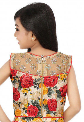 Embroidered Bhagalpuri Silk Top in Yellow and Beige
