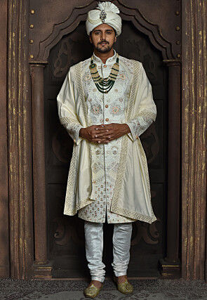 Embroidered Border Art Silk Dupatta in Off White