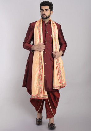 Embroidered Border Art Silk Dupatta in Peach