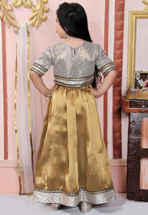 Embroidered Border Art Silk Lehenga in Golden