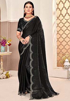 Embroidered Border Art Silk Saree in Black