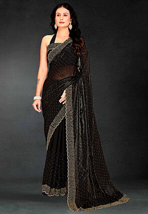 Embellished Georgette Shimmer Saree in Black