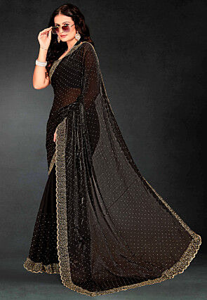 Embellished Georgette Shimmer Saree in Black