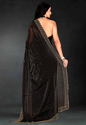 Embellished Georgette Shimmer Saree in Black