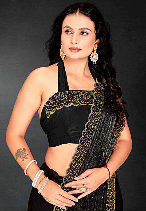Embellished Georgette Shimmer Saree in Black