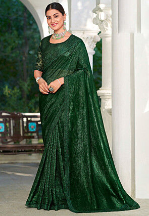 Embroidered Border Art Silk Saree in Dark Green
