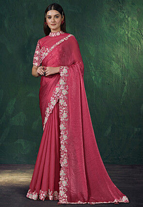 Embroidered Border Art Silk Saree in Fuchsia