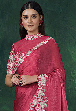 Embroidered Border Art Silk Saree in Fuchsia