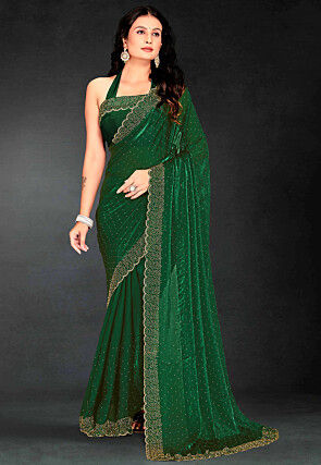 Embellished Georgette Shimmer Saree in Green
