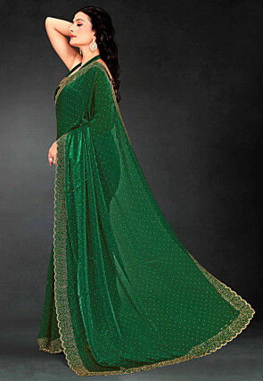 Embellished Georgette Shimmer Saree in Green
